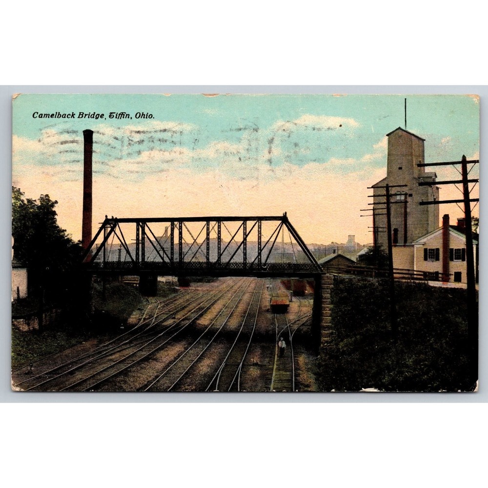 1911 Camelback Bridge Tiffin Ohio Railroad Tracks F. M. Kirby Postcard
